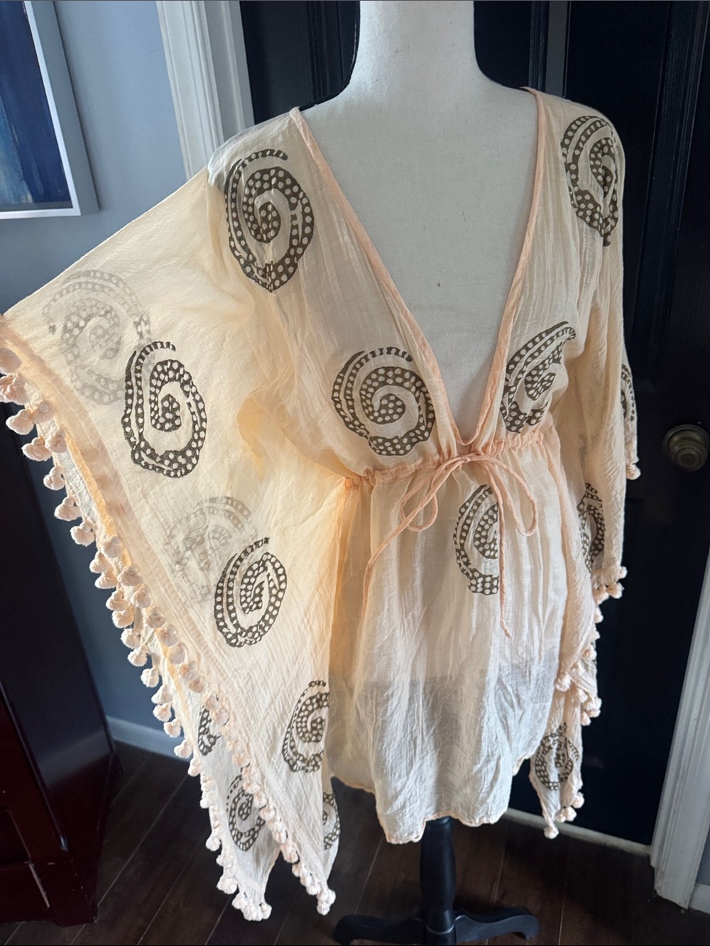 Peach Embroidered Tie-Front Swim Coverup